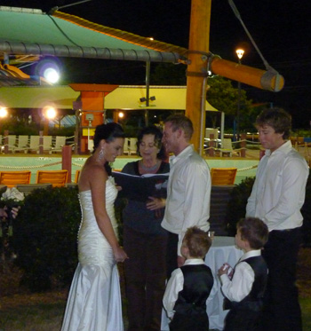 Kate & Ben had a Family Unity Cerremony for their sons as part of their Wedding Ceremony at WhiteWater World by the wave pool in Dreamworld.